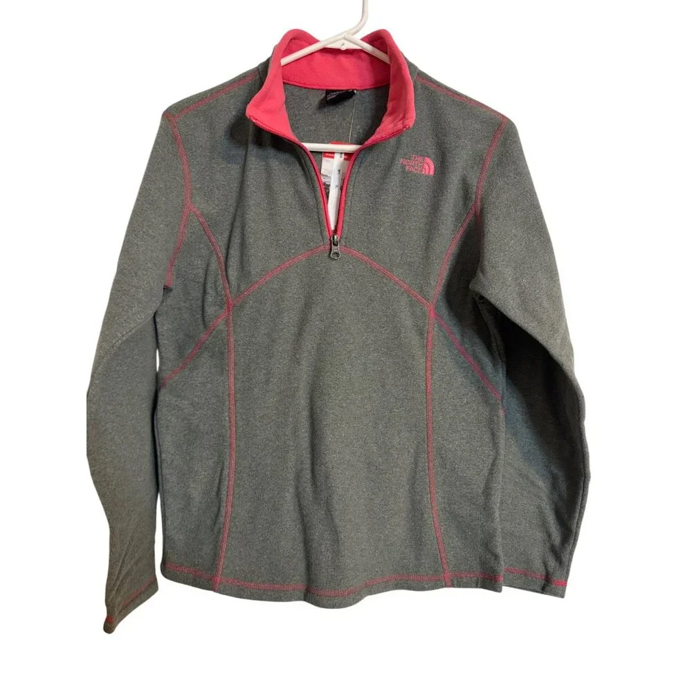 The North Face Glacier Girls Size XL 1/4 Zip Gray Pink Fleece Pullover NWT